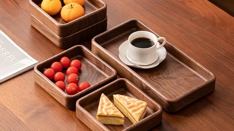 Walnut-look square bowl dessert scene